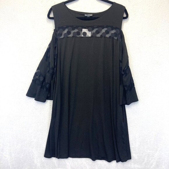 Nina Leonard Black Witchy Shift Dress Size 2X Short Cold Shoulder Swing NWT - Picture 1 of 12